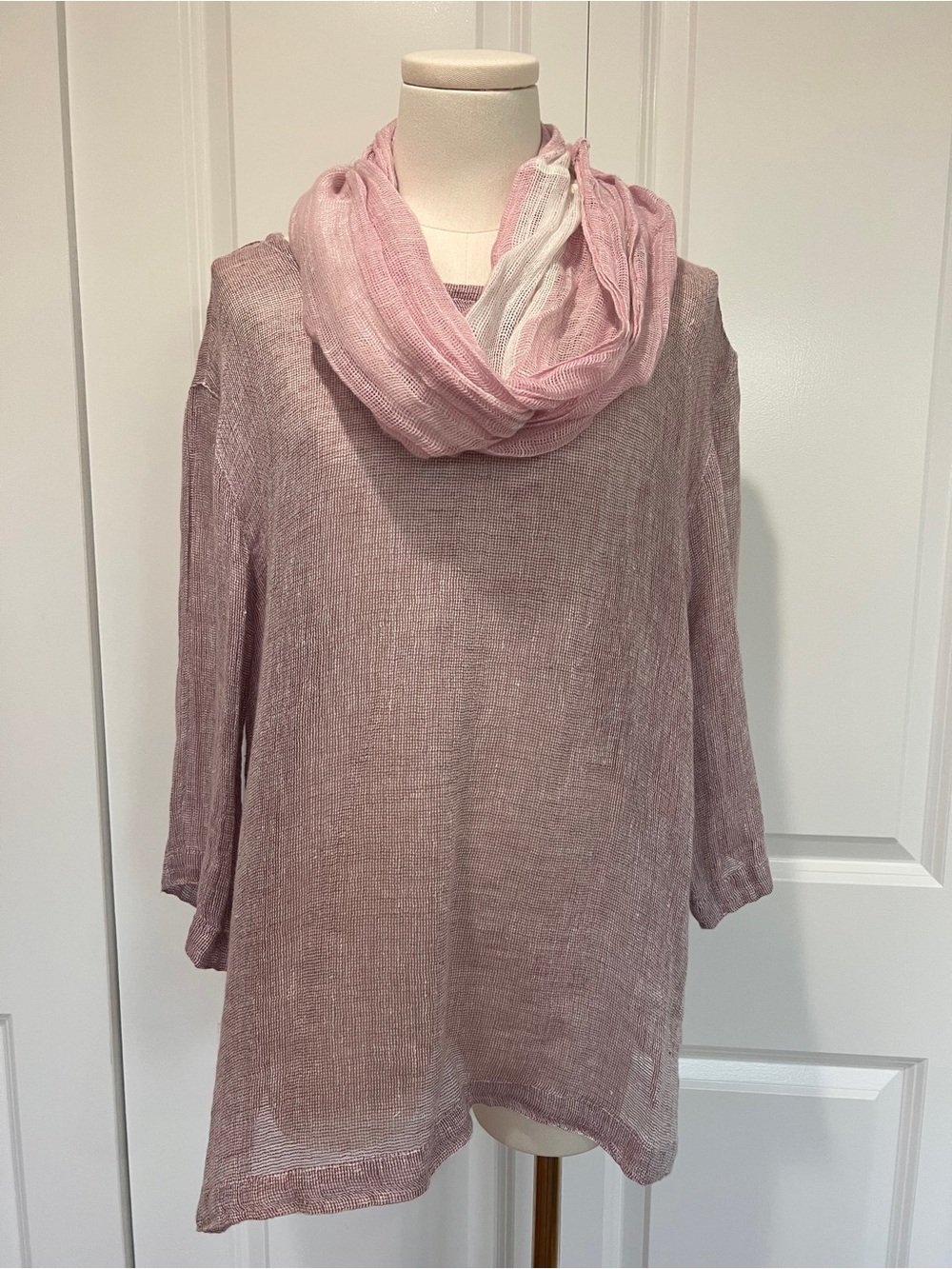 Light Pink Linen-Blend Tunic with Matching infinity Scarf